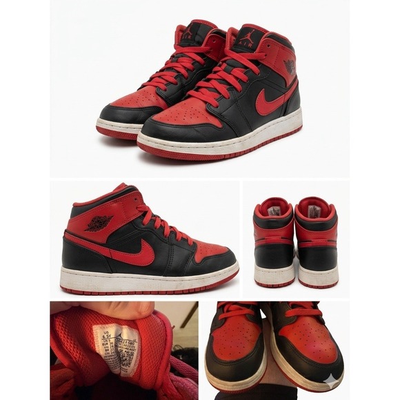 Jordan Other - Air Jordan 1 Mid Bred Black Red 6Y GS Used